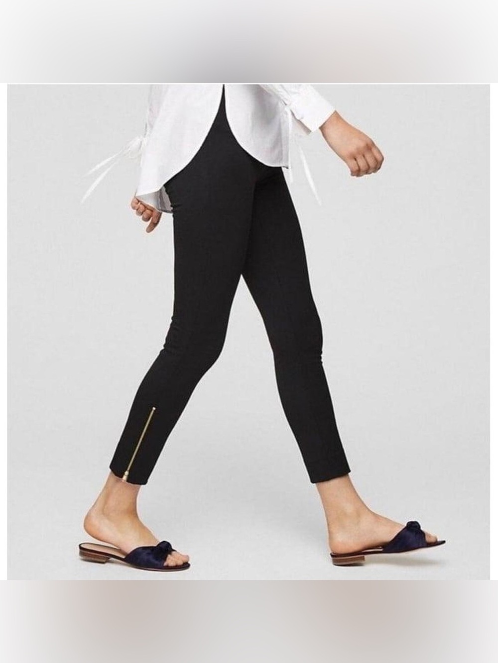 LOFT High Waist Ponte Stretch Black Ankle Zip Pants Black Size 10